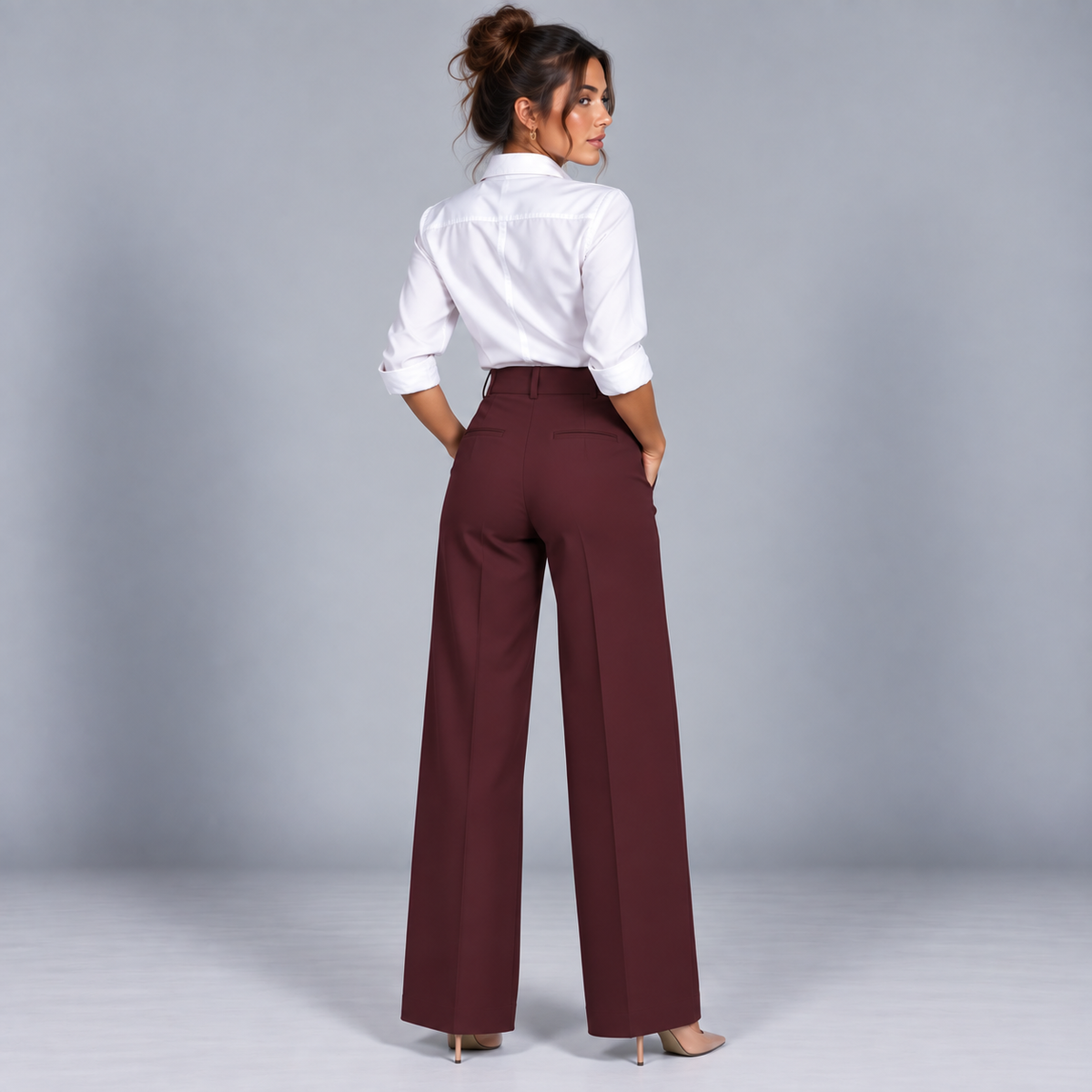 Pantalón de Talle Alto y Corte Recto | Cinturilla Elástica y Pliegues Delanteros | Estilo Versátil para Oficina y Fin de Semana