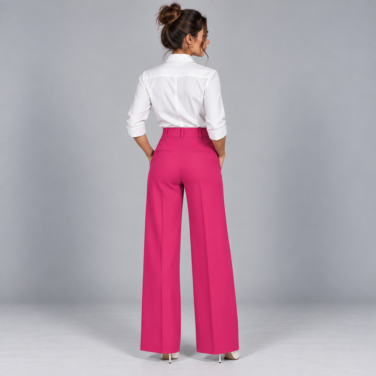 Pantalón de Talle Alto y Corte Recto | Cinturilla Elástica y Pliegues Delanteros | Estilo Versátil para Oficina y Fin de Semana