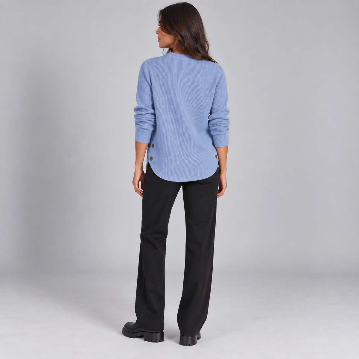 Suéter de punto Henley largo para mujer | Ajuste relajado | Detalles de botones laterales, tapeta de botones flexible | Casual elegante