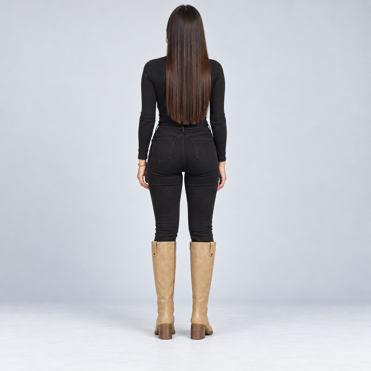 Botas de cuero sintético para mujer con tacón grueso