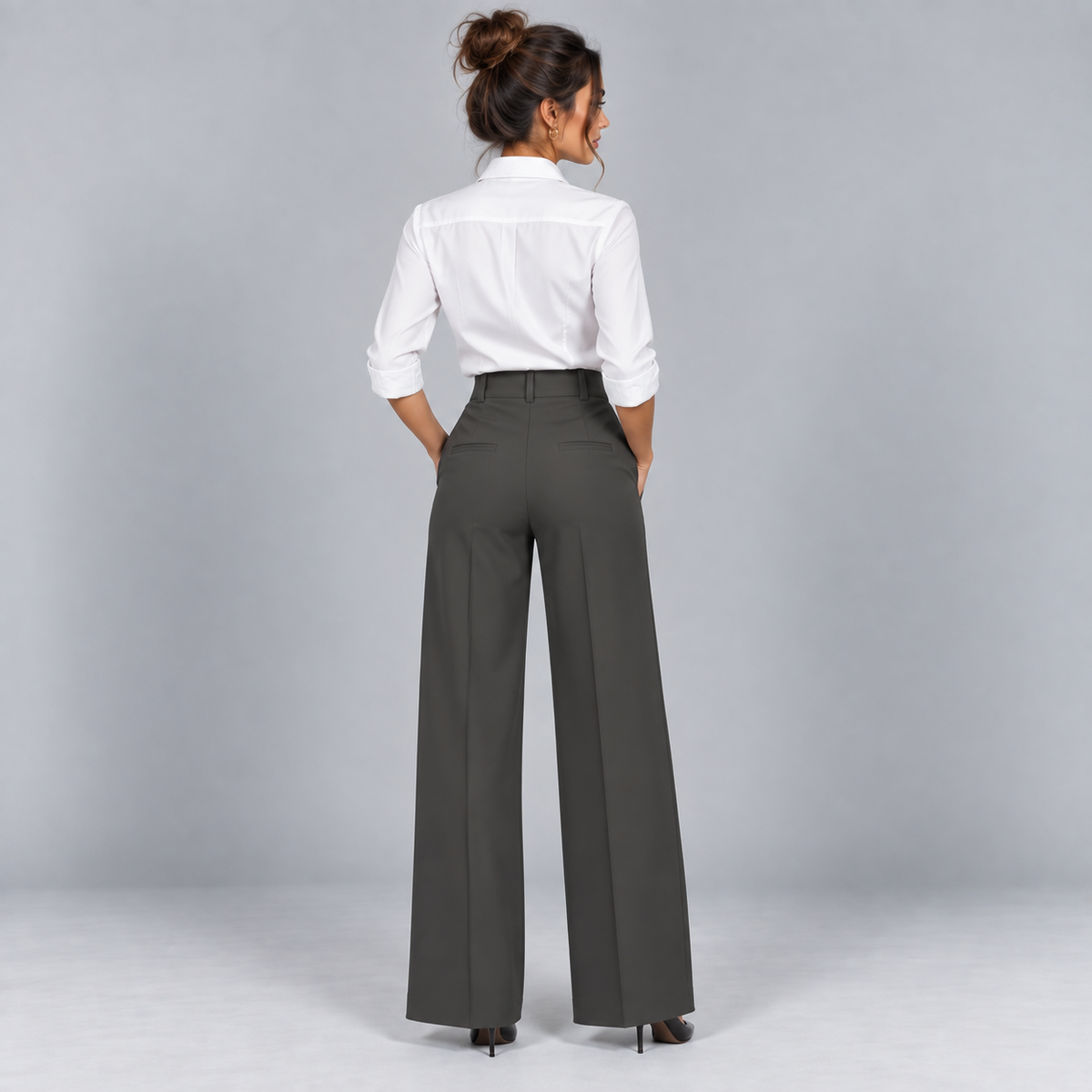 Pantalón de Talle Alto y Corte Recto | Cinturilla Elástica y Pliegues Delanteros | Estilo Versátil para Oficina y Fin de Semana