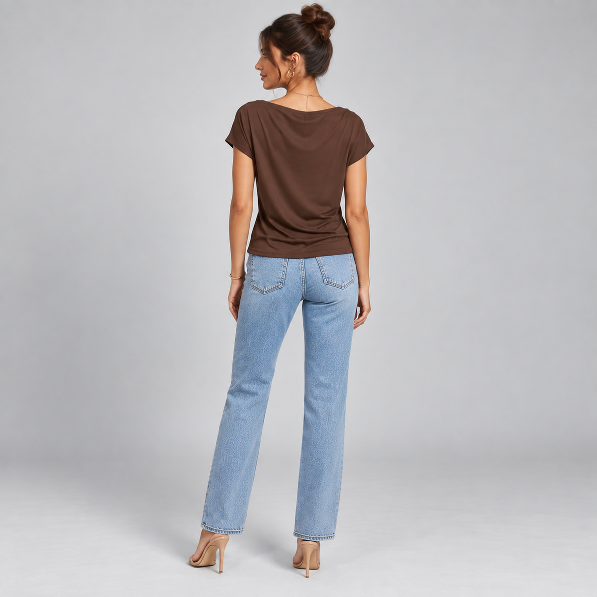 Top de Jersey Elástico para Mujer con Cuello Vuelto | Ajuste Slim | Cuello Alto, Mangas Largas, Comodidad Elástica | De Oficina a Noche