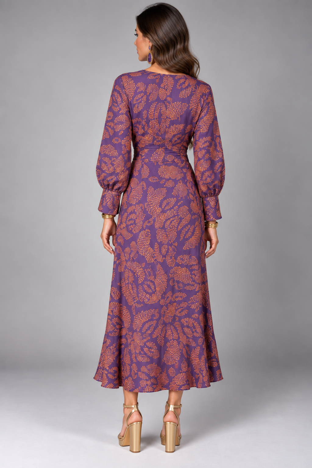 Vestido Midi con Nudo Torcido en la Cintura | Estampado Terracota Corte Fluido | Efecto Seda para Cenas y Eventos