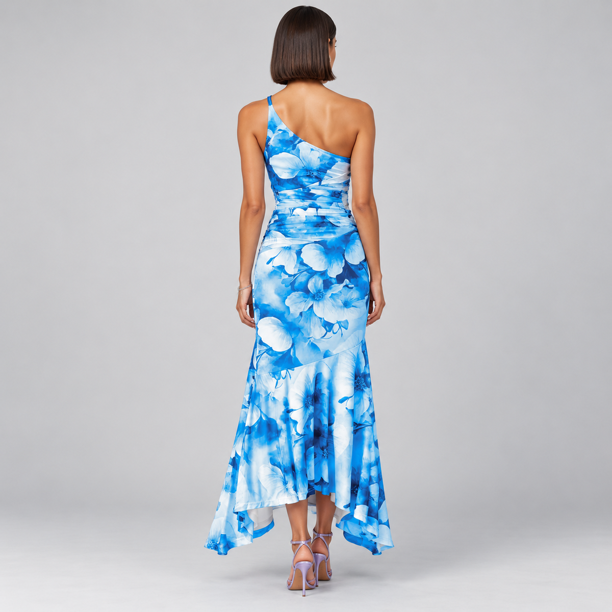 Vestido de Mujer con Estampado Floral, Hombro Único y Dobladillo Asimétrico