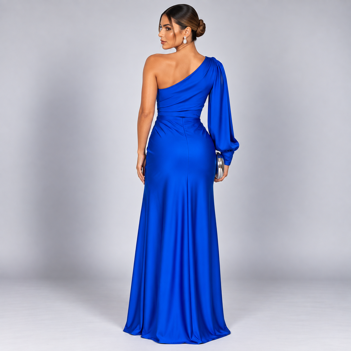 Vestido de Invitada de Boda de Un Solo Hombro | Drapeado y Abertura Frontal | Superficie Sedosa para Eventos Especiales