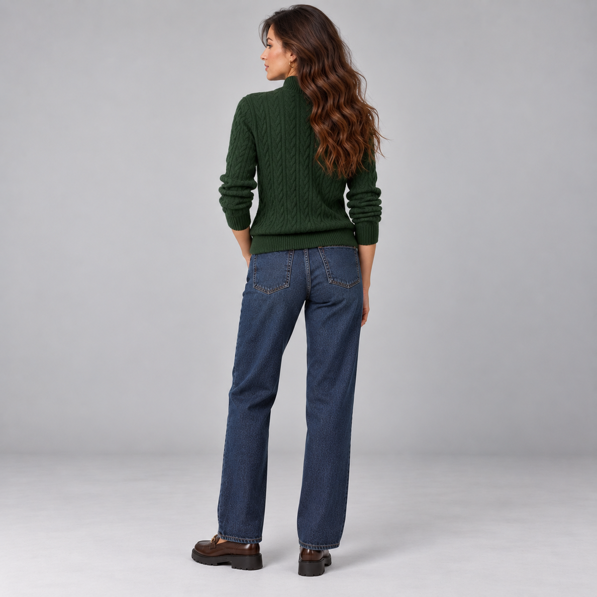 Jersey de mezcla de lana para mujer con patrón de trenza y cuello con botones