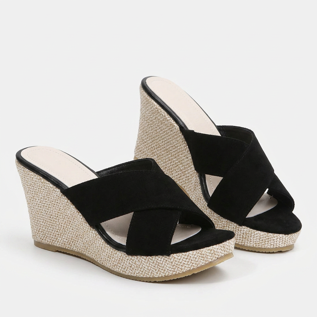 Tess - Sandalias ortopédicas de tacón de cuña para mujer con tiras cruzadas y puntera abierta