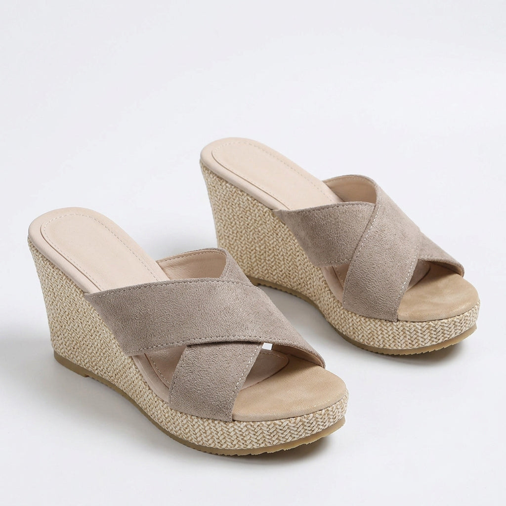 Tess - Sandalias ortopédicas de tacón de cuña para mujer con tiras cruzadas y puntera abierta
