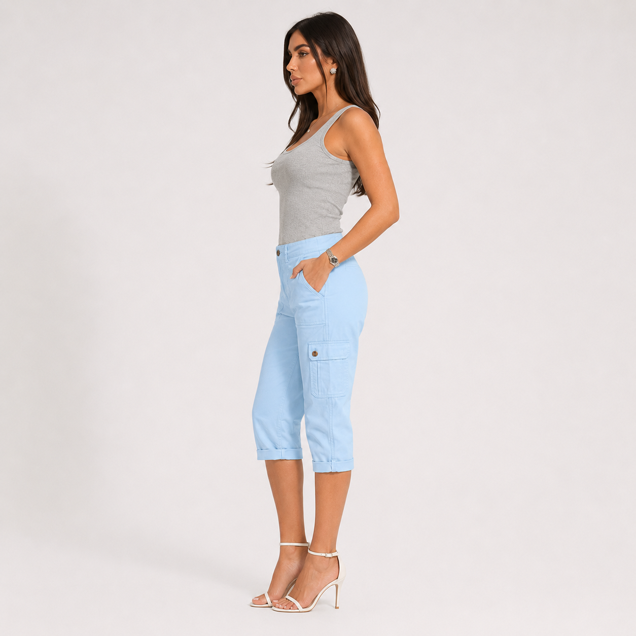 Pantalón Capri Cargo Mujer con Bolsillos