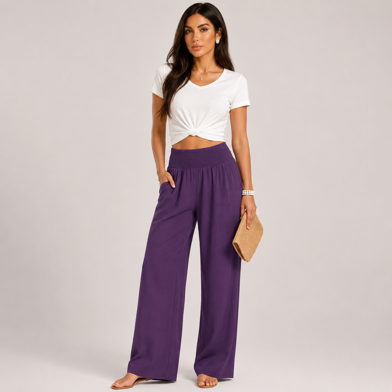 Pantalones de verano cómodos y elásticos de lino