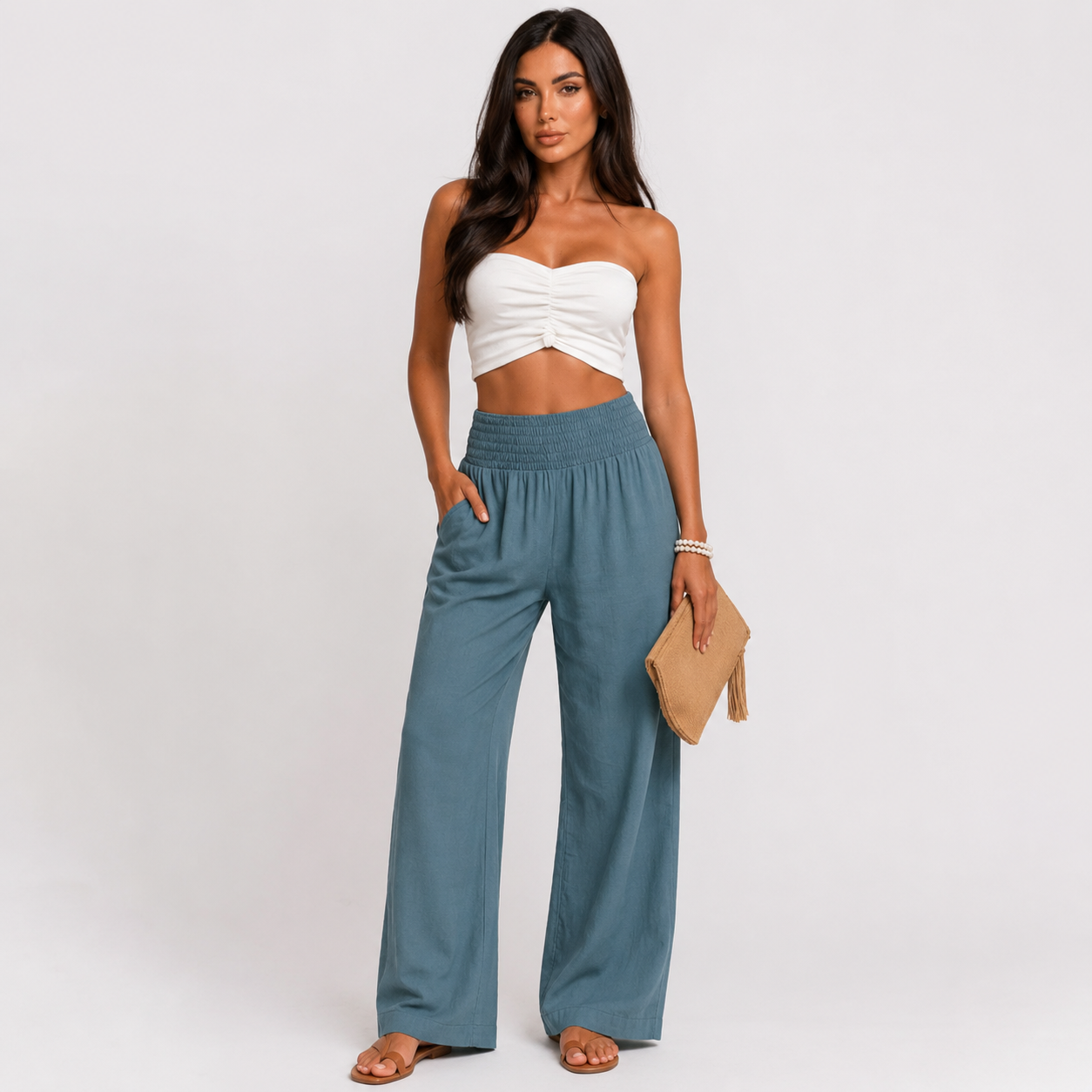 Pantalones de verano cómodos y elásticos de lino