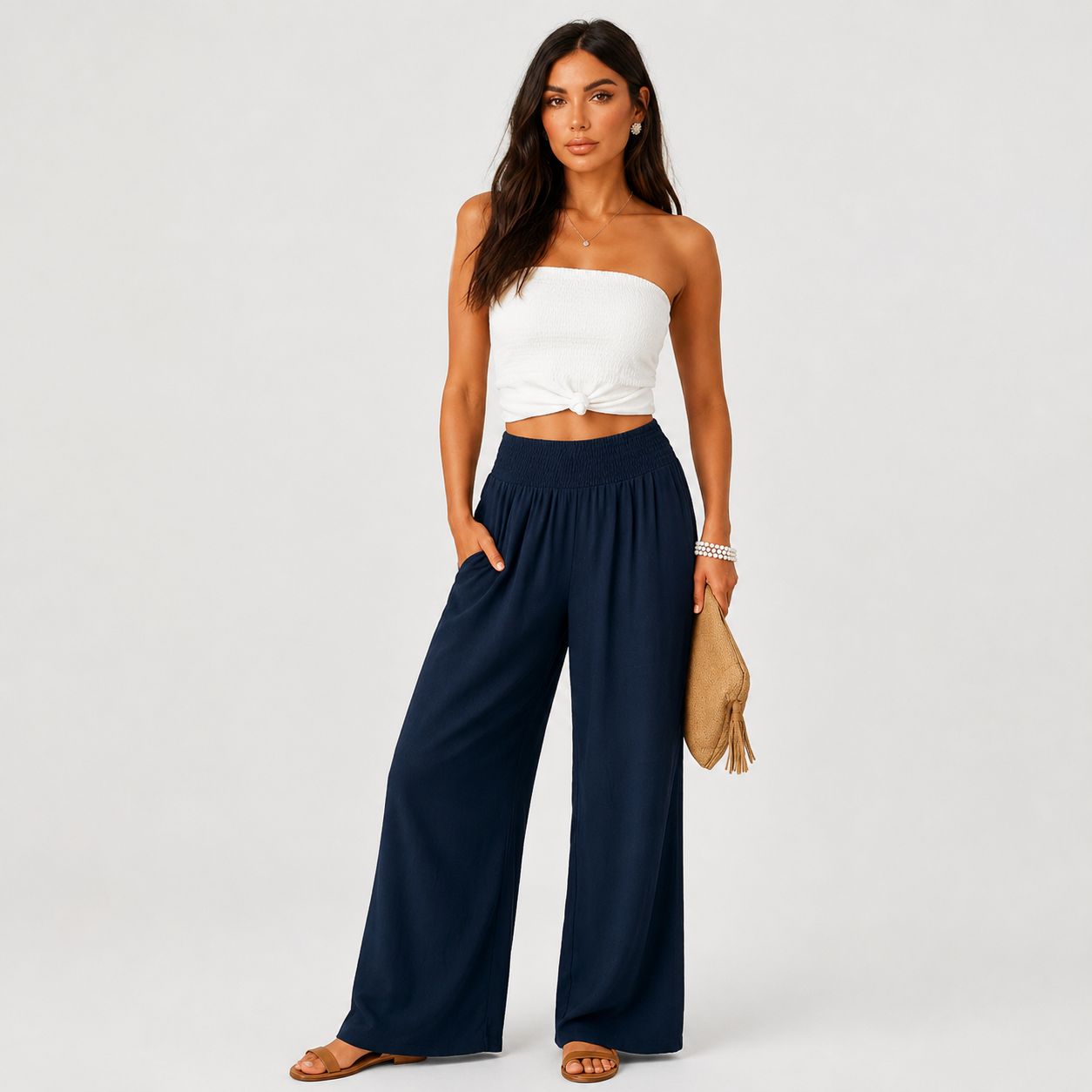 Pantalones de verano cómodos y elásticos de lino