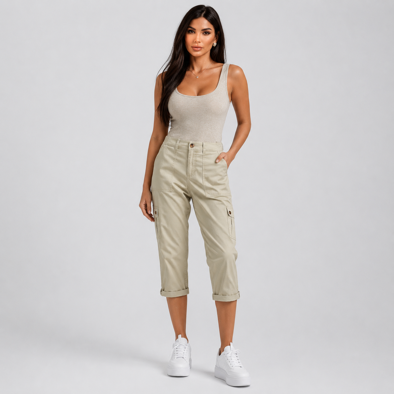 Inés - Pantalones cortos informales elásticos con bolsillos