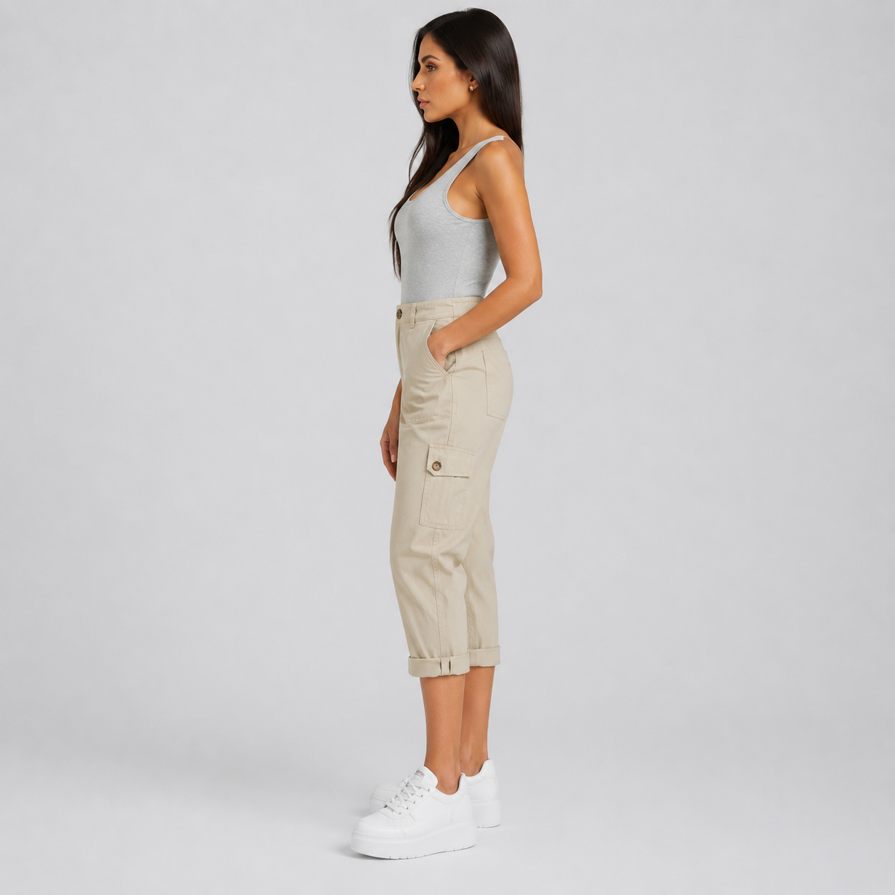 Inés - Pantalones cortos informales elásticos con bolsillos