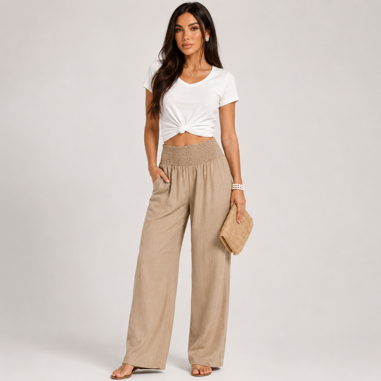 Pantalones de verano cómodos y elásticos de lino