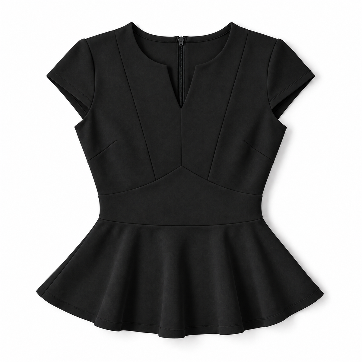 Blusa de Mujer con Cuello en V, Costuras Princesa Contorneadas | Corte Entallado | Mangas Capa, Dobladillo con Volantes, Elasticidad | De Oficina a Noche