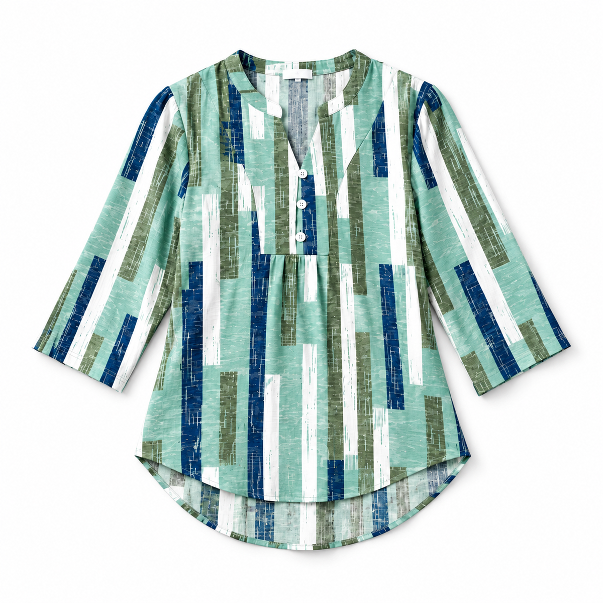 Blusa Bohemia de Mujer con Cuello en V | Corte Holgado | Detalles Plisados, Mangas 3/4, Estilo Versátil | Casual Elegante, Fin de Semana