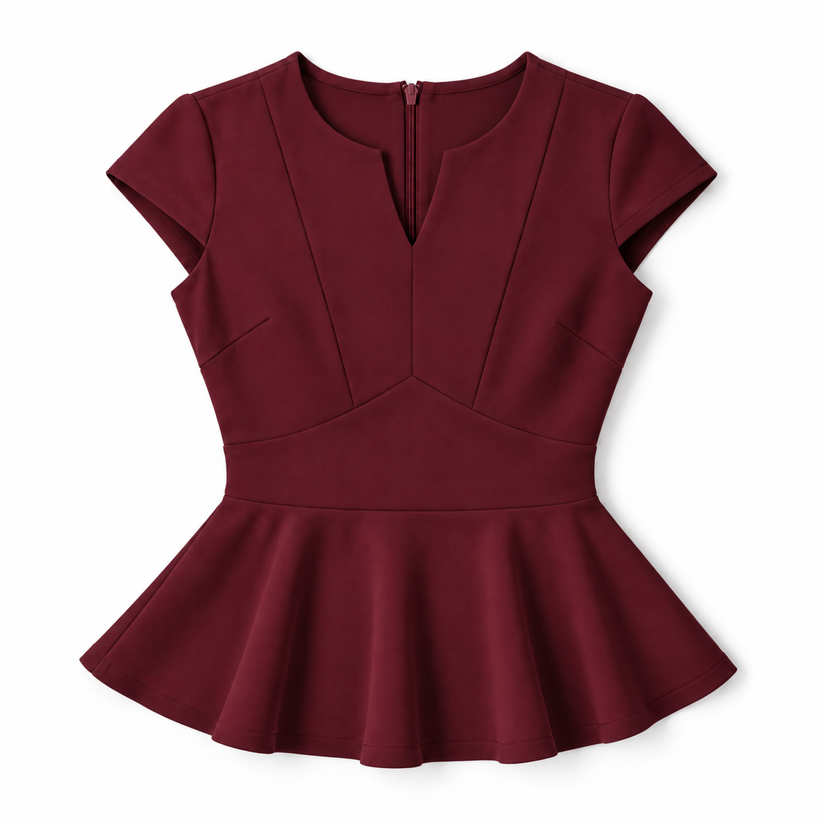 Blusa de Mujer con Cuello en V, Costuras Princesa Contorneadas | Corte Entallado | Mangas Capa, Dobladillo con Volantes, Elasticidad | De Oficina a Noche