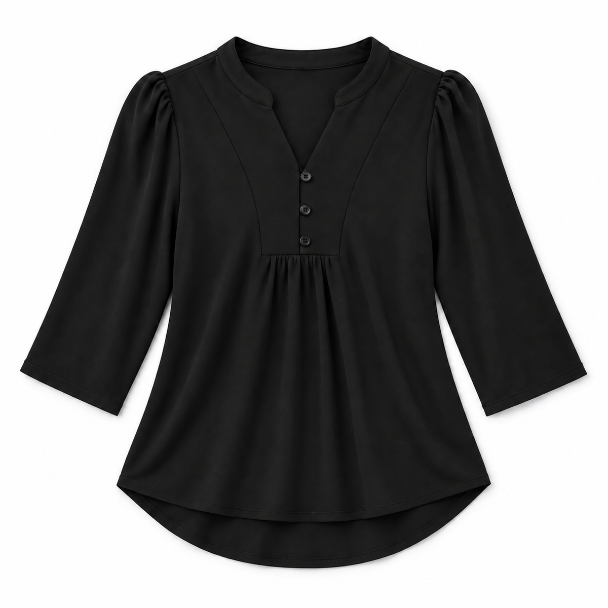 Blusa Bohemia de Mujer con Cuello en V | Corte Holgado | Detalles Plisados, Mangas 3/4, Estilo Versátil | Casual Elegante, Fin de Semana