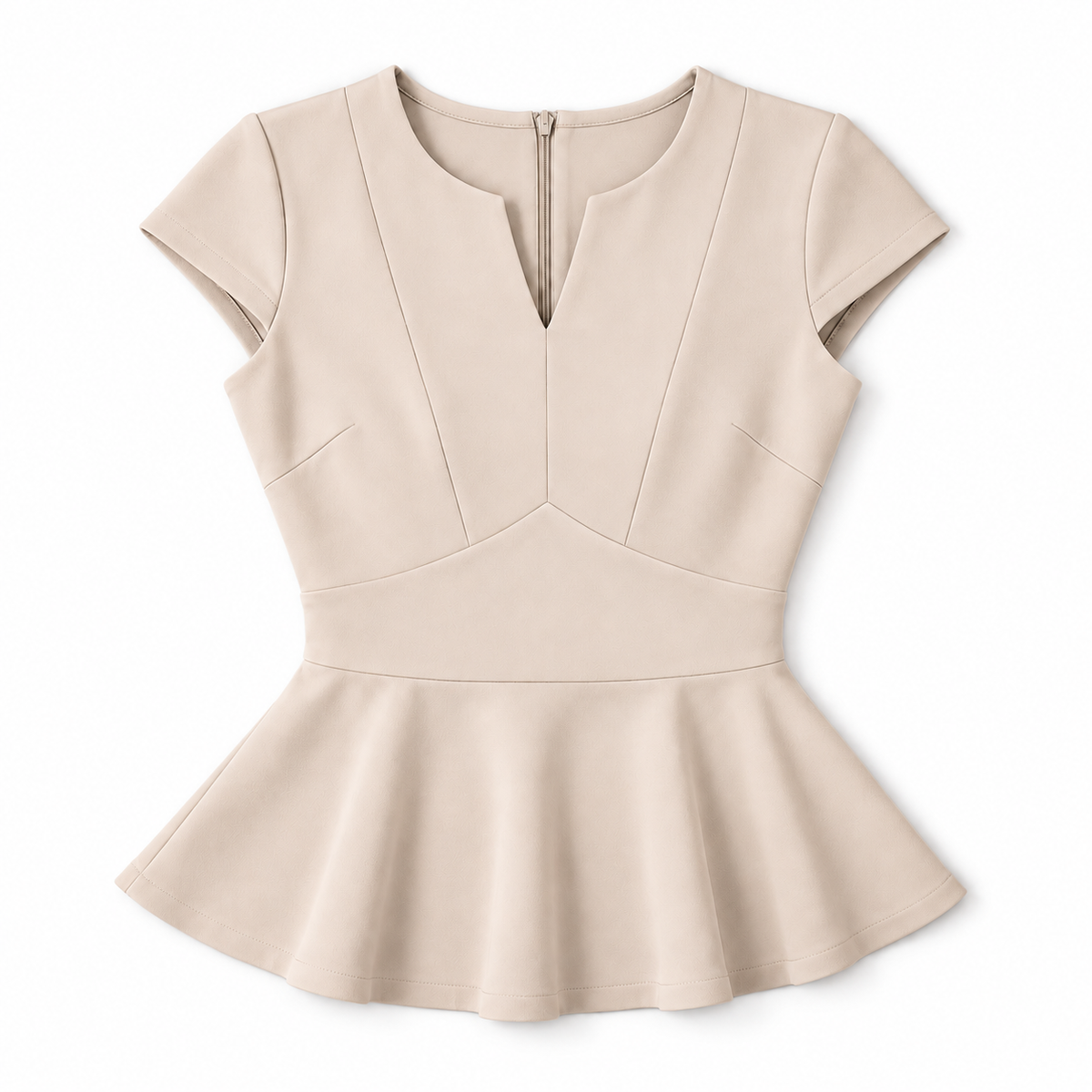 Blusa de Mujer con Cuello en V, Costuras Princesa Contorneadas | Corte Entallado | Mangas Capa, Dobladillo con Volantes, Elasticidad | De Oficina a Noche