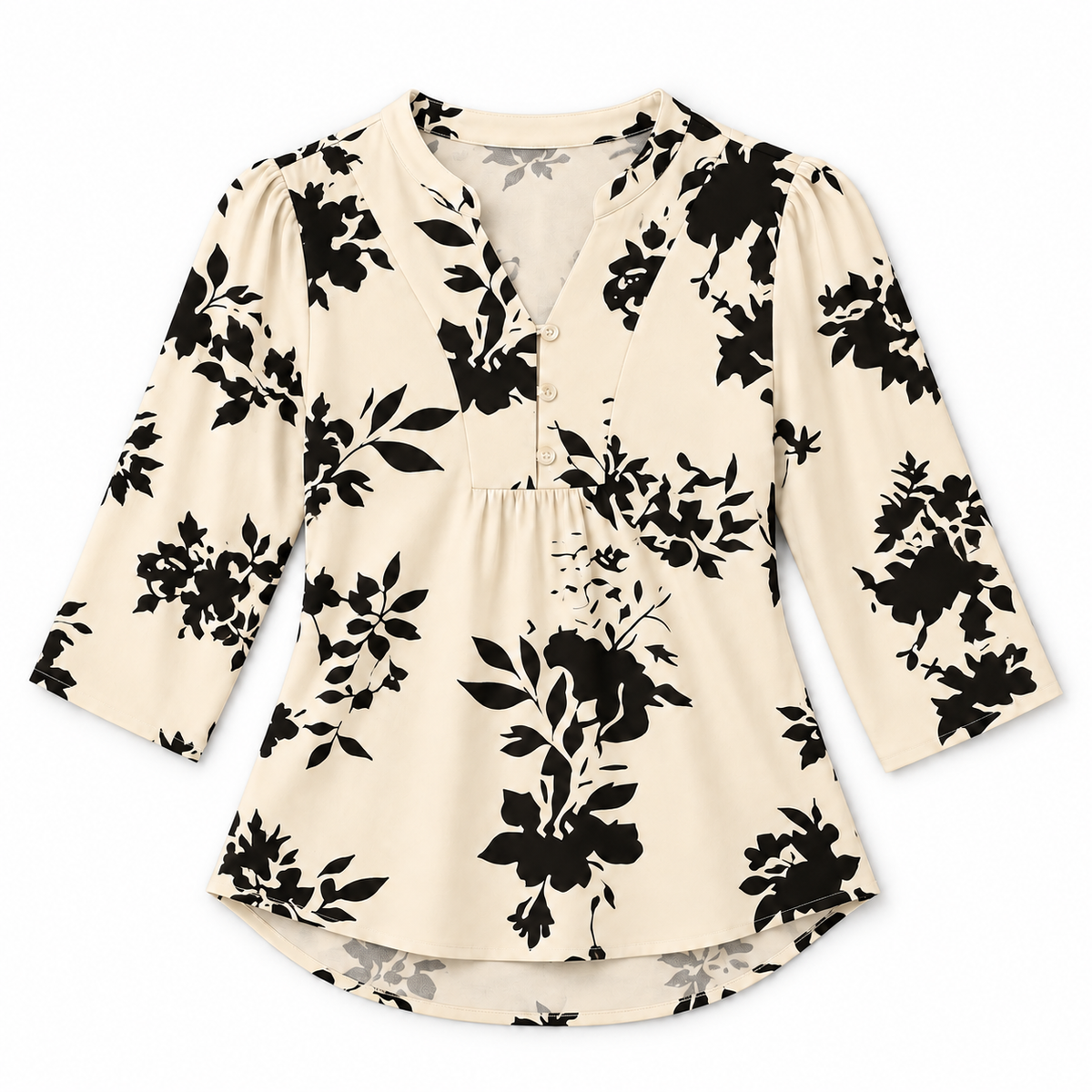 Blusa Bohemia de Mujer con Cuello en V | Corte Holgado | Detalles Plisados, Mangas 3/4, Estilo Versátil | Casual Elegante, Fin de Semana