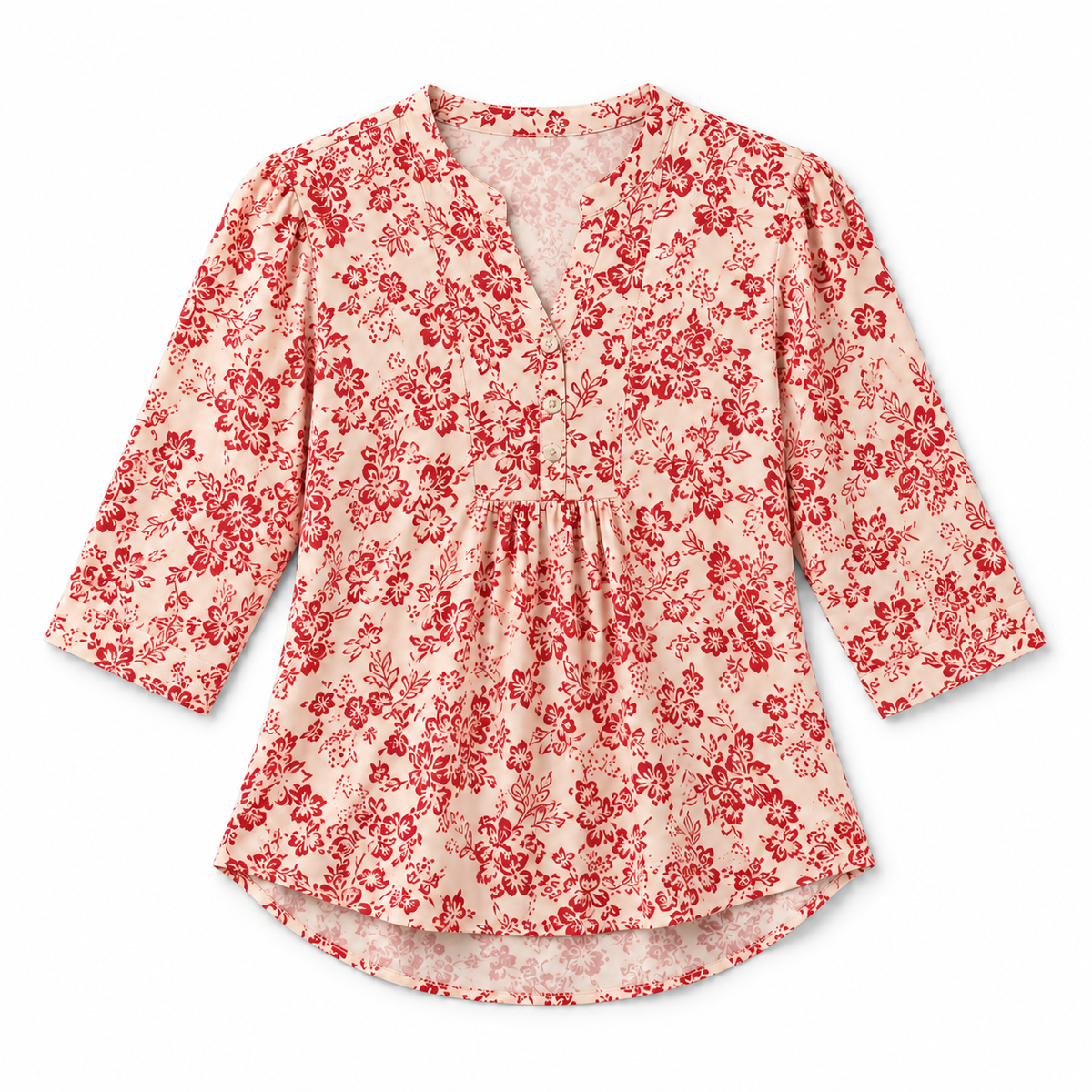 Blusa Bohemia de Mujer con Cuello en V | Corte Holgado | Detalles Plisados, Mangas 3/4, Estilo Versátil | Casual Elegante, Fin de Semana