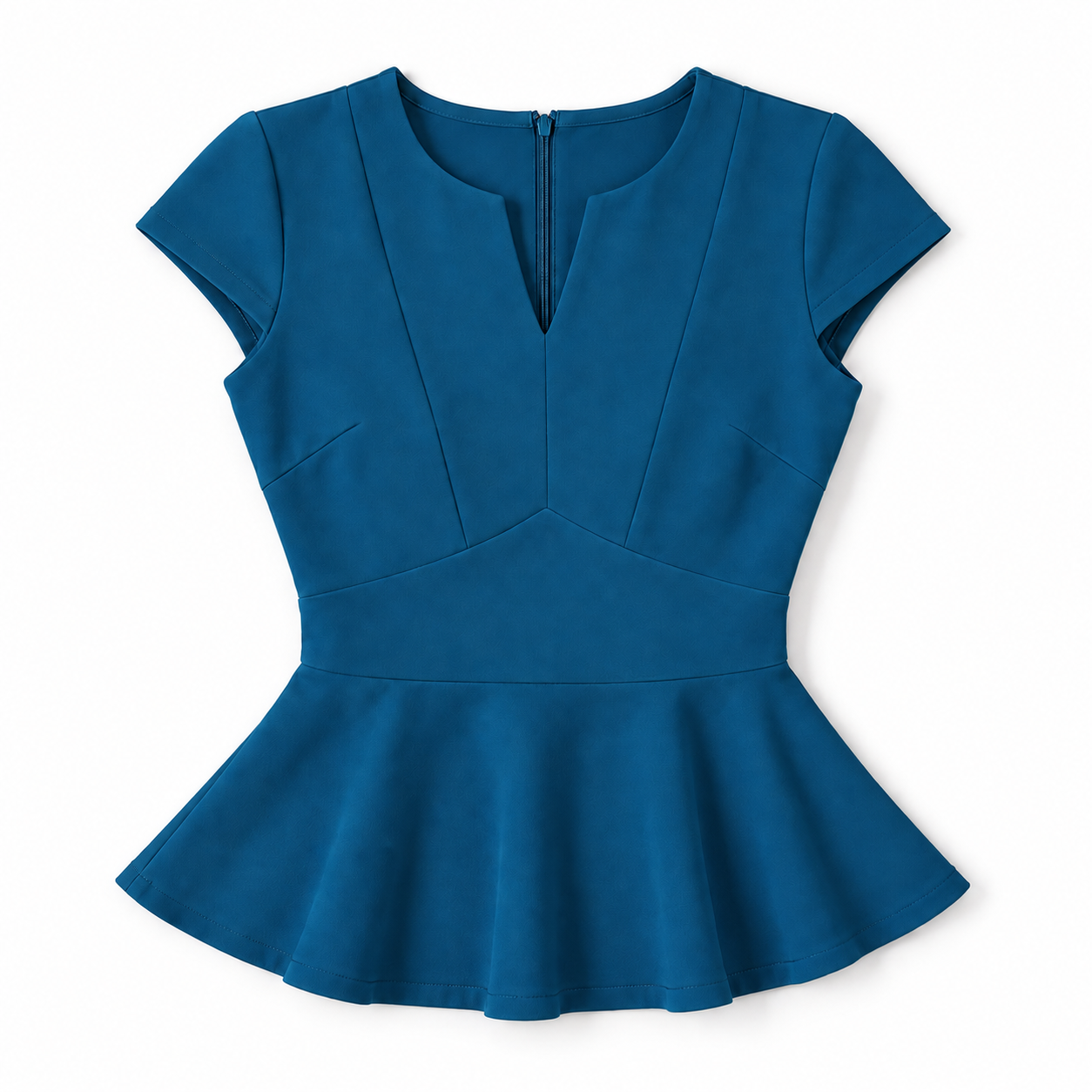 Blusa de Mujer con Cuello en V, Costuras Princesa Contorneadas | Corte Entallado | Mangas Capa, Dobladillo con Volantes, Elasticidad | De Oficina a Noche