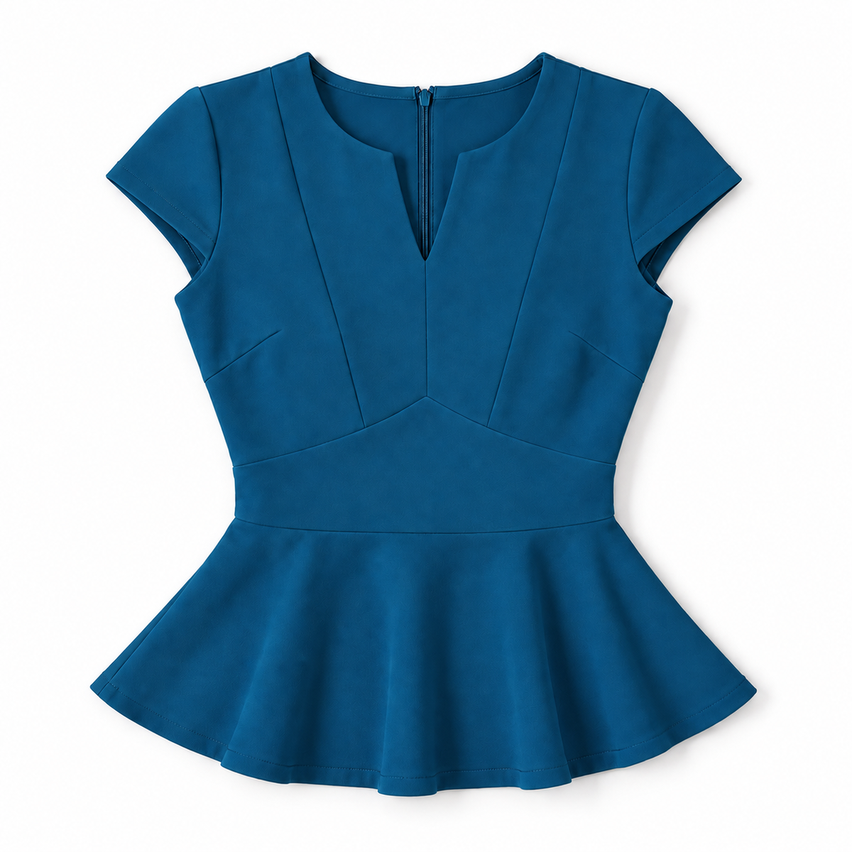 Blusa de Mujer con Cuello en V, Costuras Princesa Contorneadas | Corte Entallado | Mangas Capa, Dobladillo con Volantes, Elasticidad | De Oficina a Noche