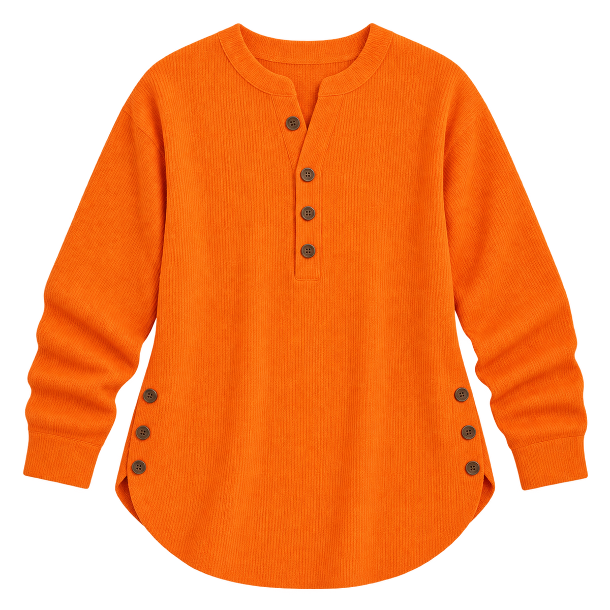 Suéter de punto Henley largo para mujer | Ajuste relajado | Detalles de botones laterales, tapeta de botones flexible | Casual elegante