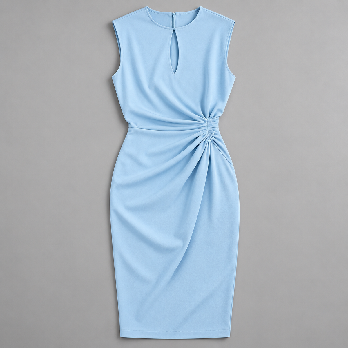 Vestido Midi con Drapeado Lateral y Escote con Abertura | Corte Elástico y Fluido | Estilo Moderno para Eventos y Oficina