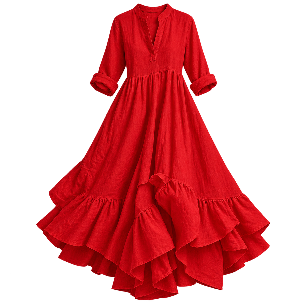 Vestido largo de mujer con escote en V y falda fluida
