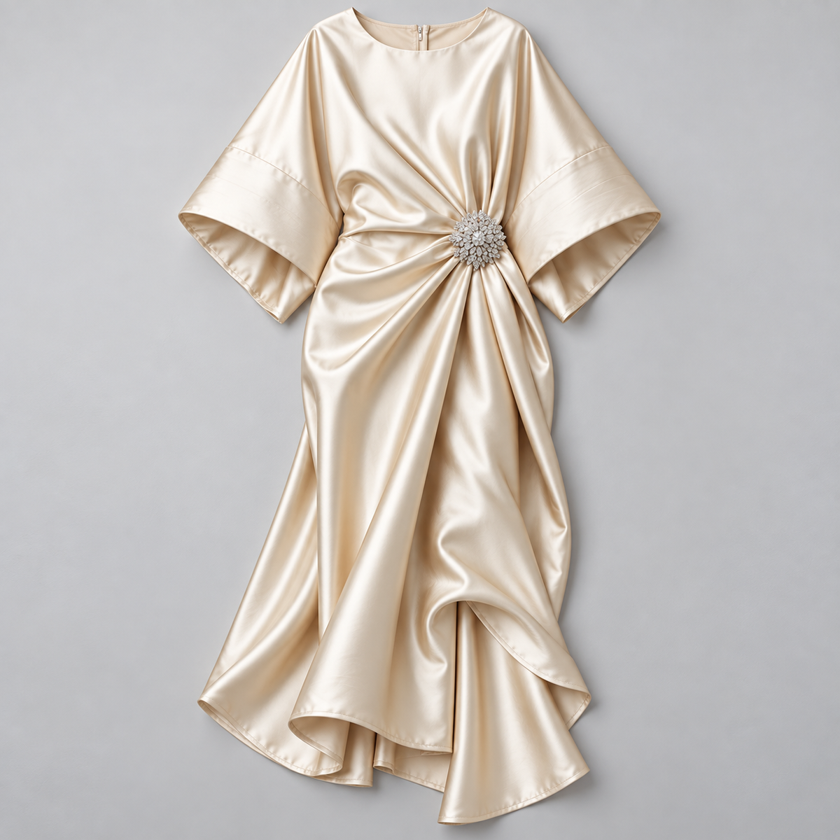 Vestido Midi Cruzado y Acampanado con Mangas Amplias | Corte Fluido y Femenino | Estilo para Bodas y Eventos Especiales