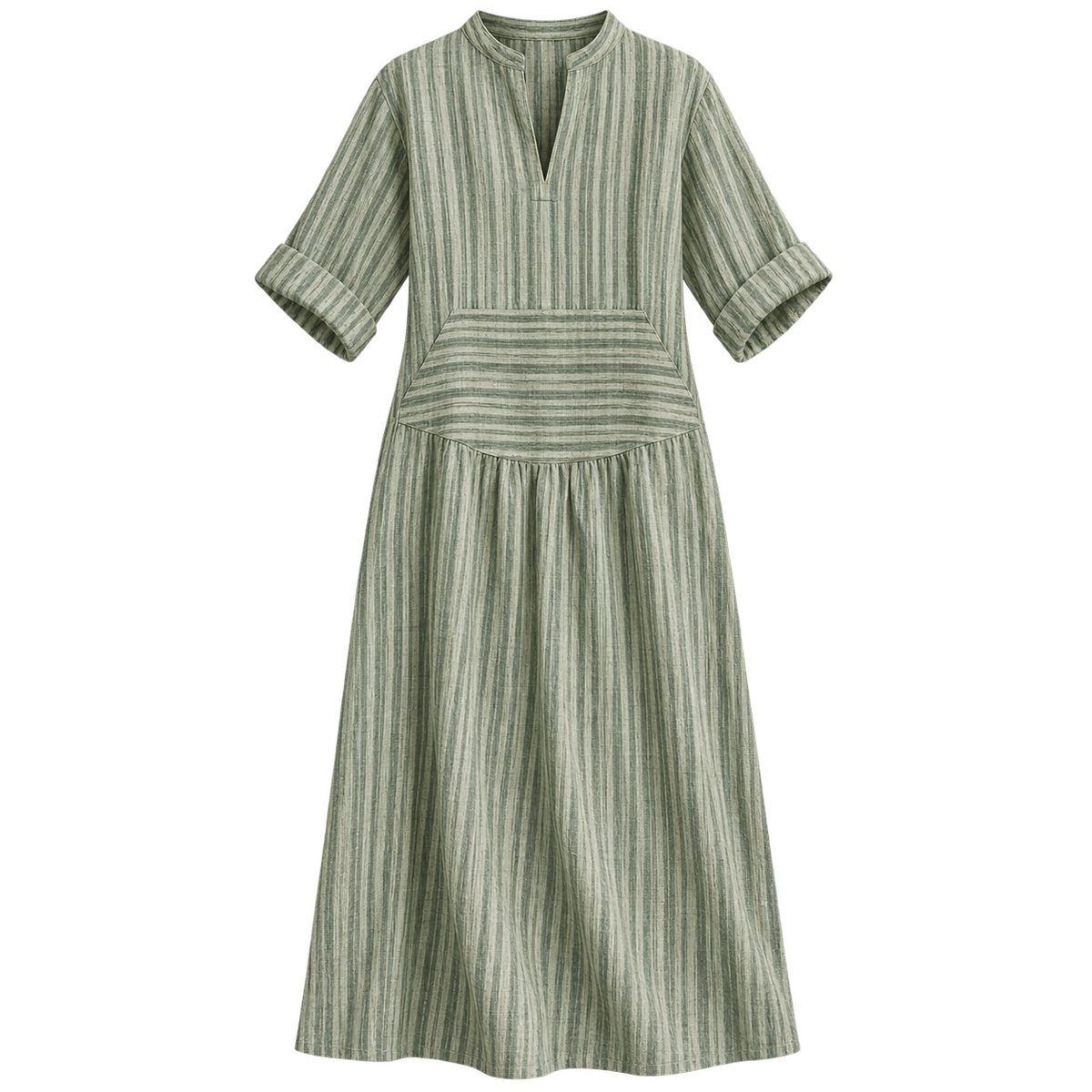 Vestido largo de mujer con escote en V y rayas verticales