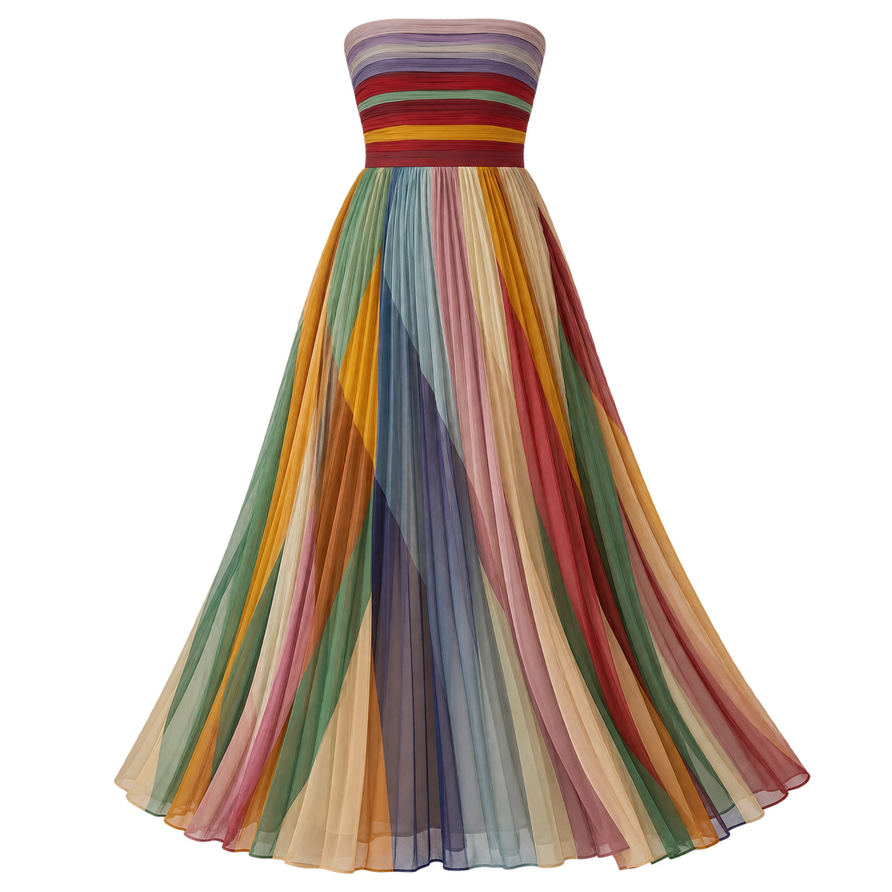 Women's Long Dress with Pleats and Sweetheart Neckline