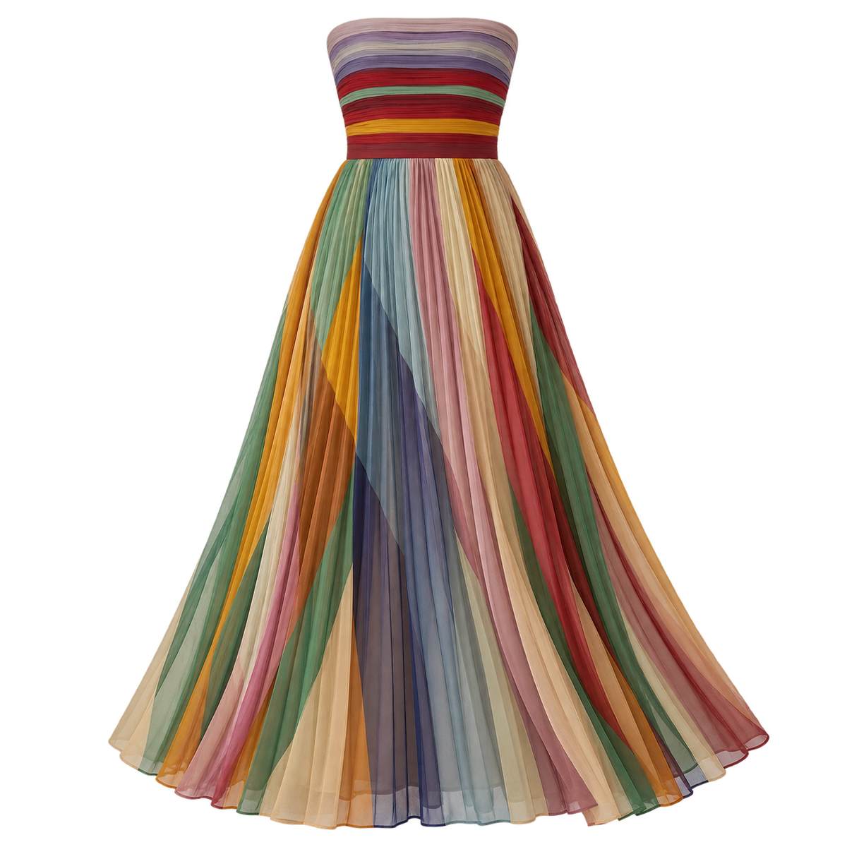 Women's Long Dress with Pleats and Sweetheart Neckline