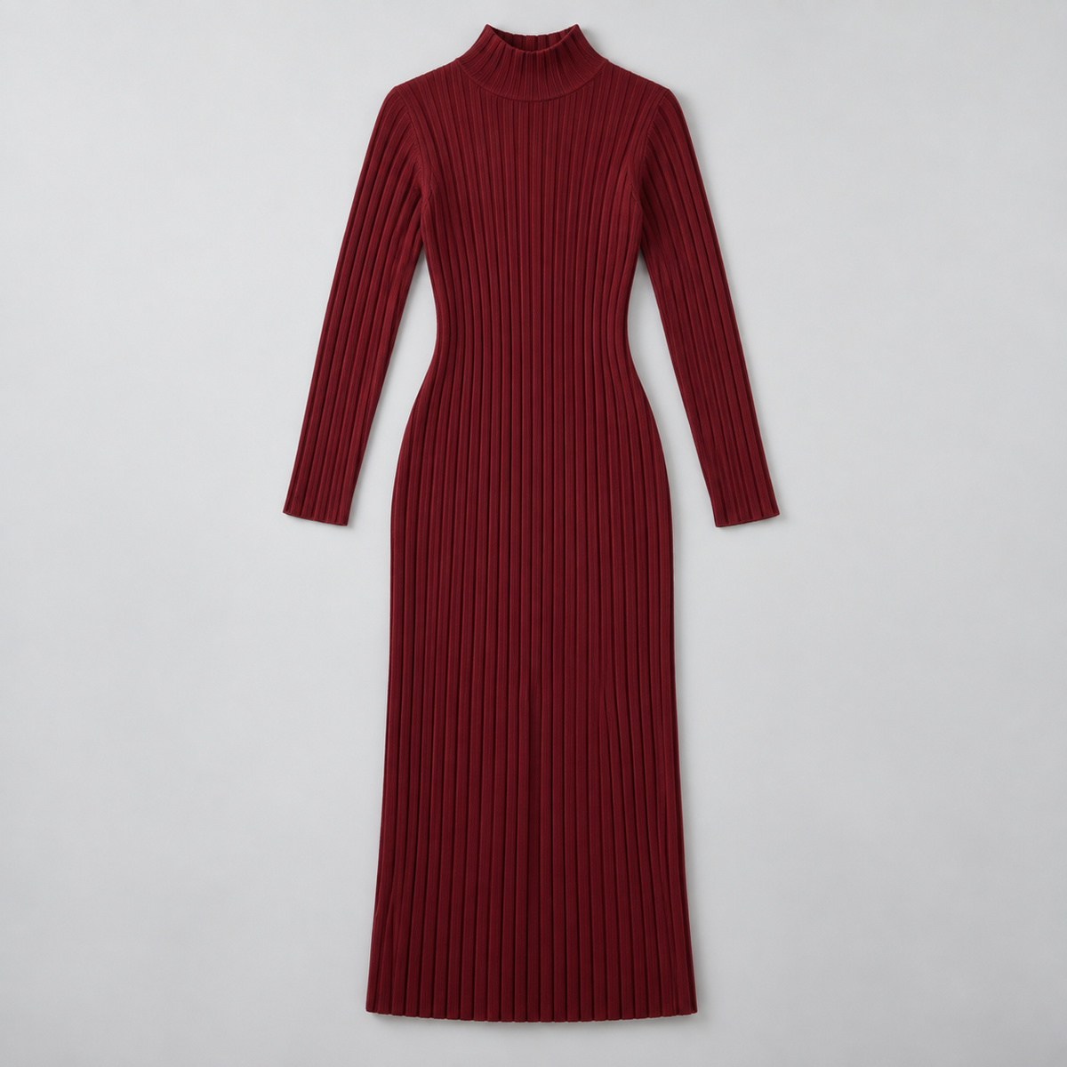 Vestido de Lana Merino con Cuello Alto y Escote en V | Manga Larga y Corte Fluido | Tejido 100 % Merino para Otoño e Invierno