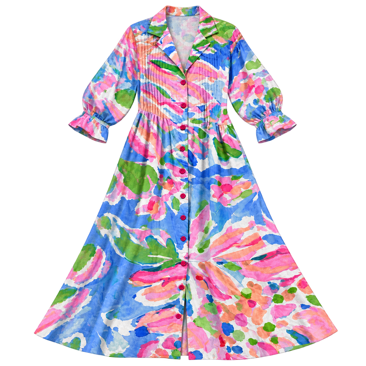 Vestido largo para mujer con escote en V y estampado de flores