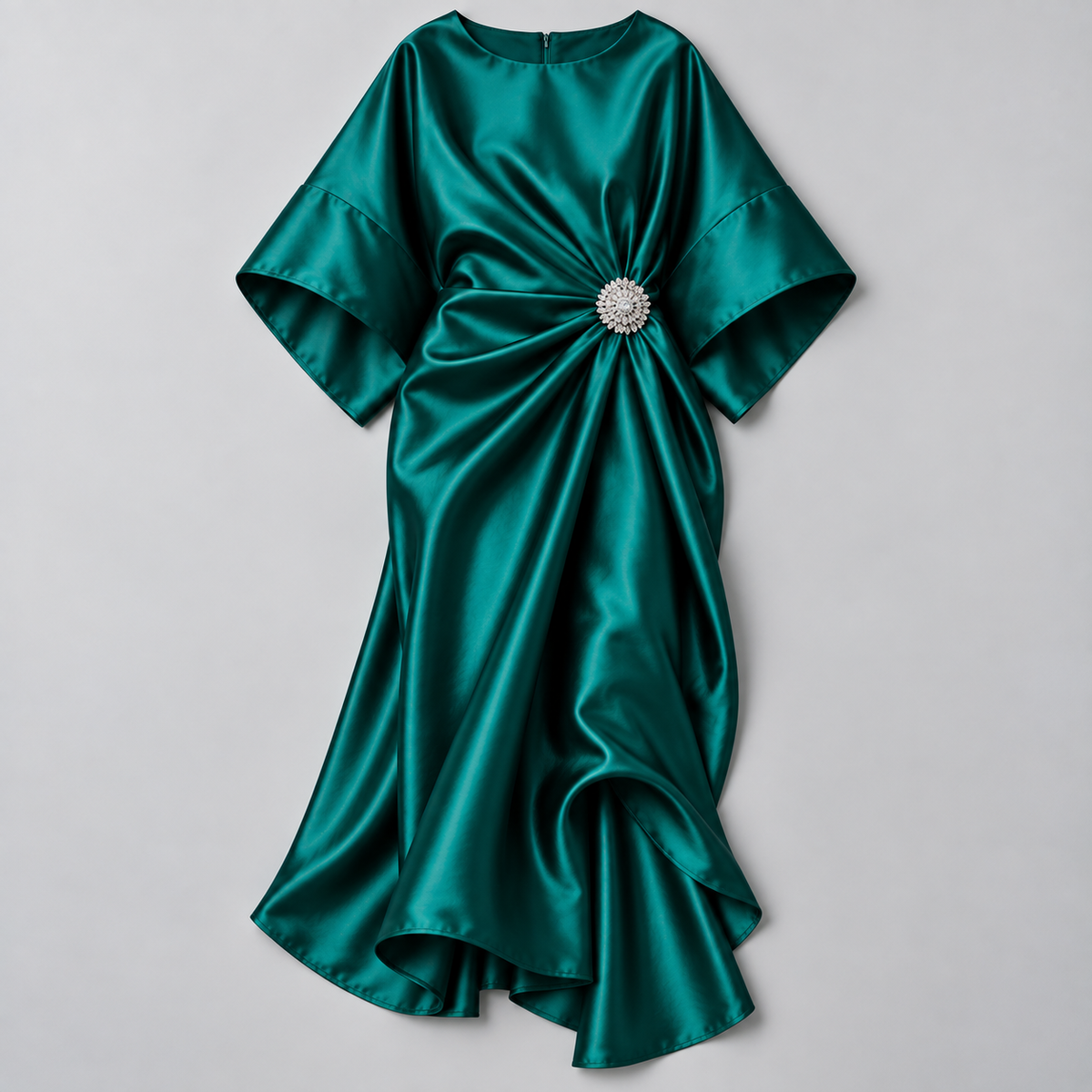 Vestido Midi Cruzado y Acampanado con Mangas Amplias | Corte Fluido y Femenino | Estilo para Bodas y Eventos Especiales