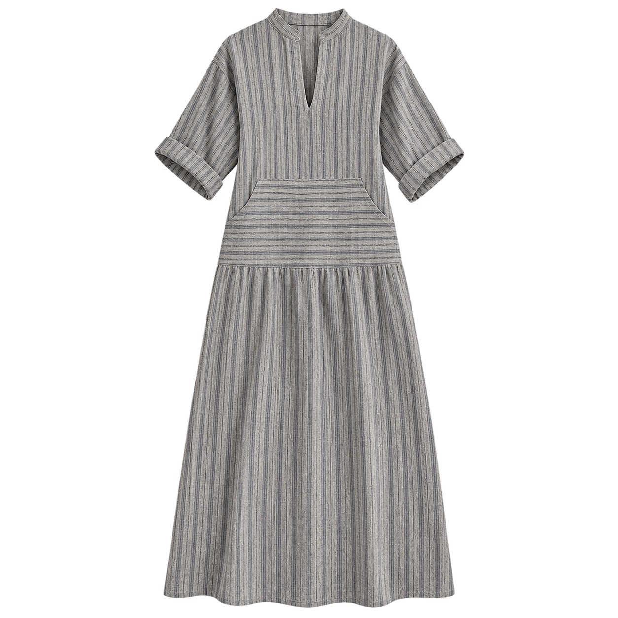 Vestido largo de mujer con escote en V y rayas verticales