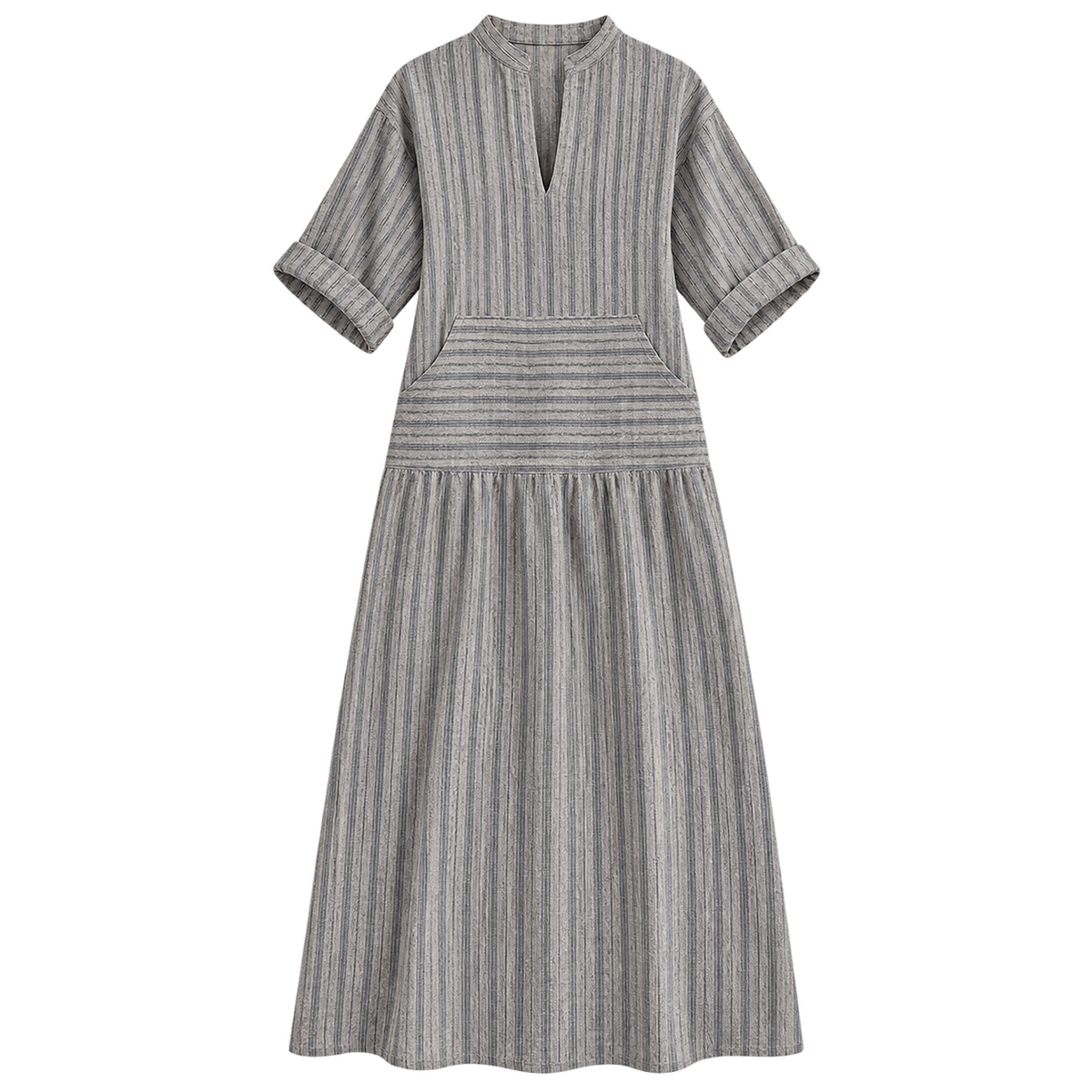 Vestido largo de mujer con escote en V y rayas verticales