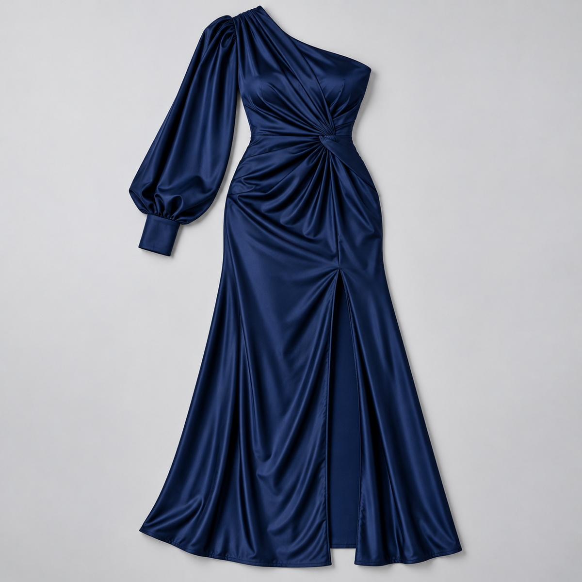 Vestido de Invitada de Boda de Un Solo Hombro | Drapeado y Abertura Frontal | Superficie Sedosa para Eventos Especiales
