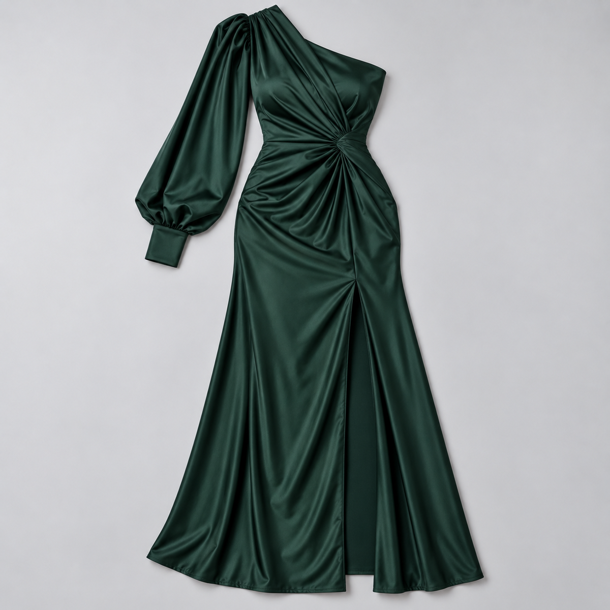 Vestido de Invitada de Boda de Un Solo Hombro | Drapeado y Abertura Frontal | Superficie Sedosa para Eventos Especiales