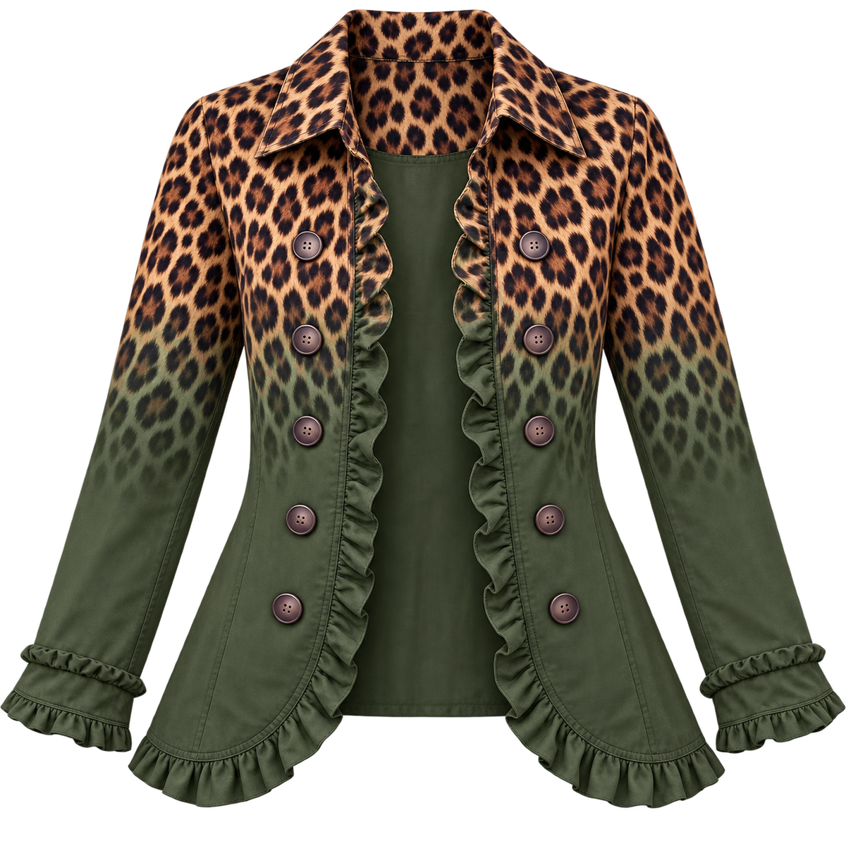 Blazer de mujer en mezcla de algodón con volantes y doble botonadura