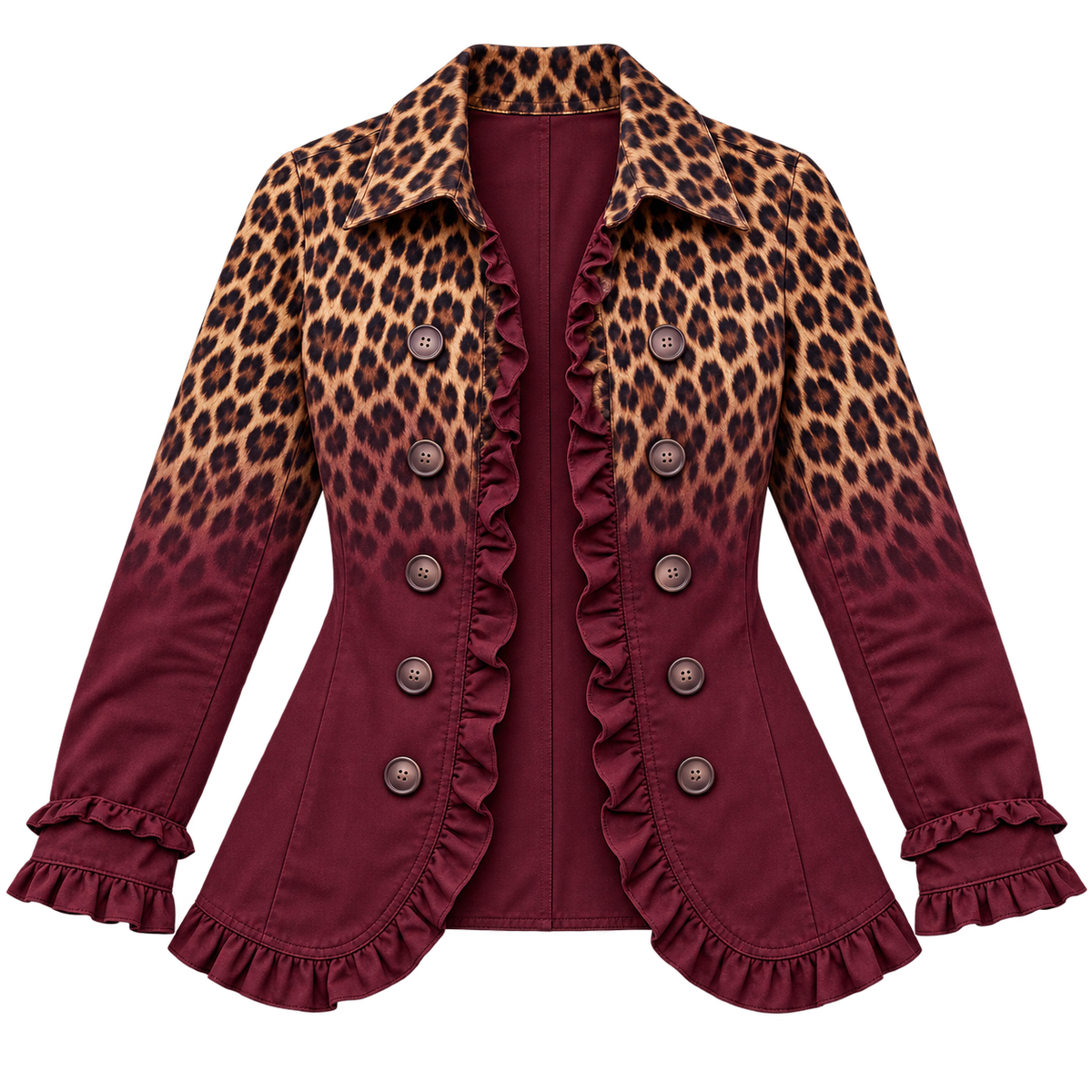 Blazer de mujer en mezcla de algodón con volantes y doble botonadura