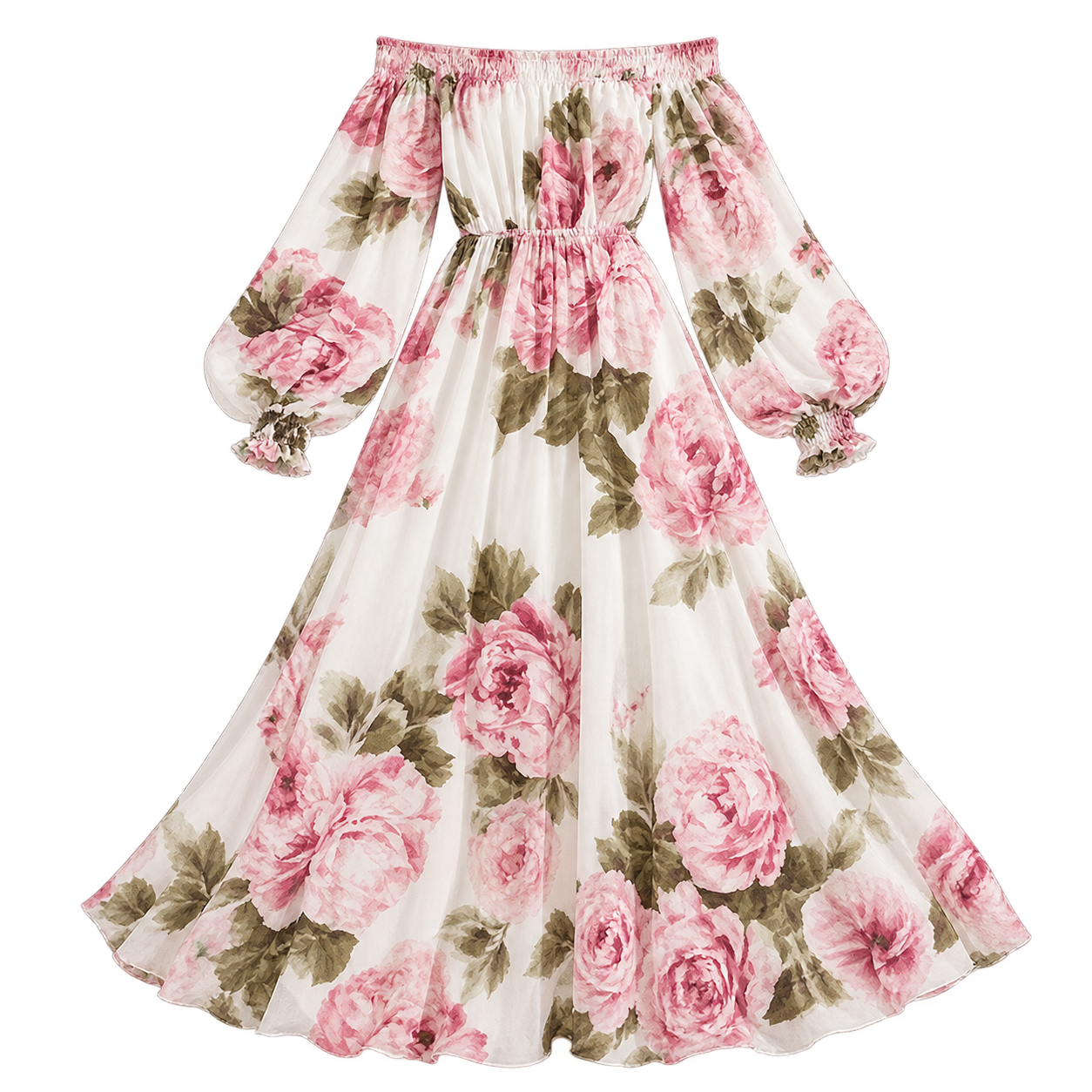 Vestido Maxi Floral para Mujer con Escote Descubierto