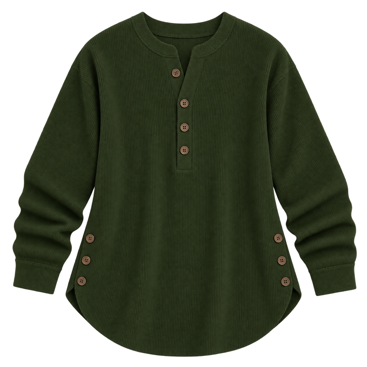 Suéter de punto Henley largo para mujer | Ajuste relajado | Detalles de botones laterales, tapeta de botones flexible | Casual elegante