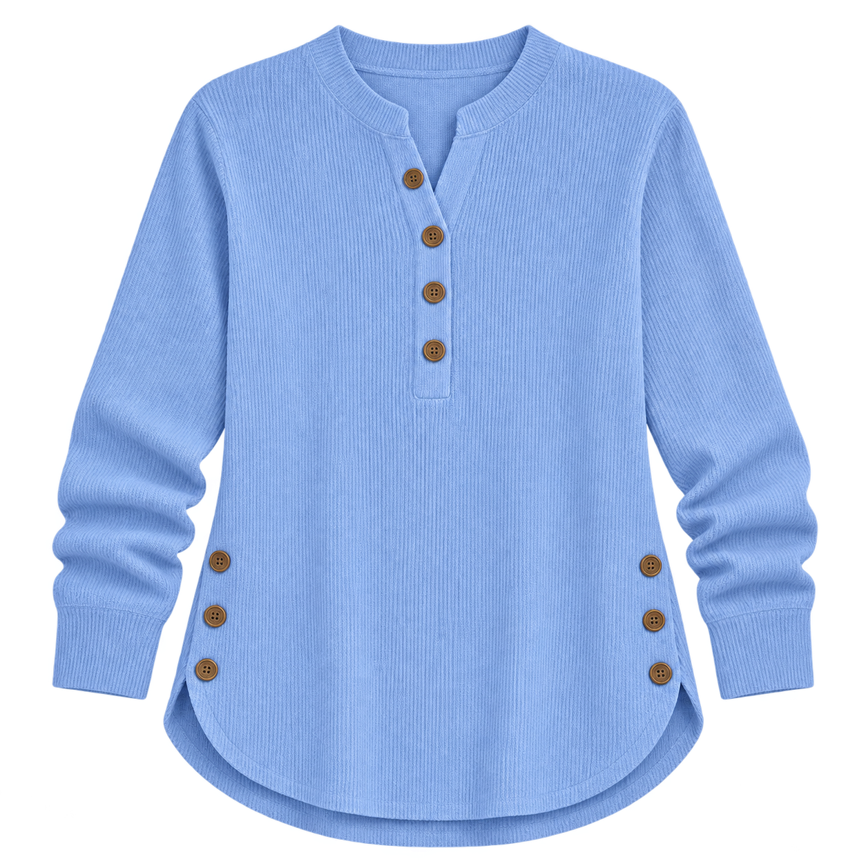 Suéter de punto Henley largo para mujer | Ajuste relajado | Detalles de botones laterales, tapeta de botones flexible | Casual elegante
