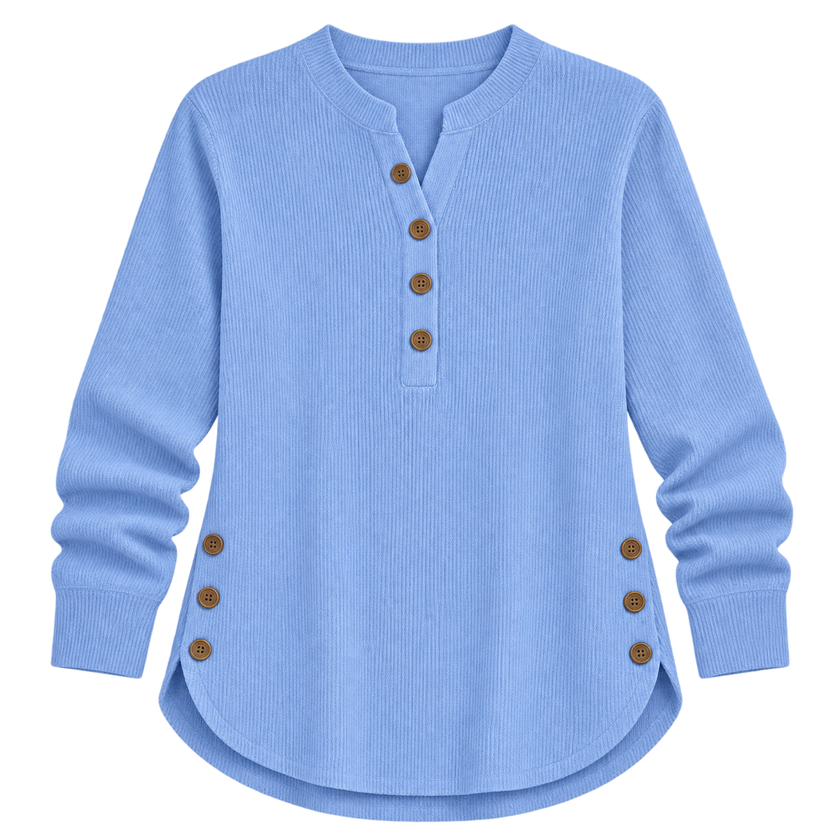 Suéter de punto Henley largo para mujer | Ajuste relajado | Detalles de botones laterales, tapeta de botones flexible | Casual elegante