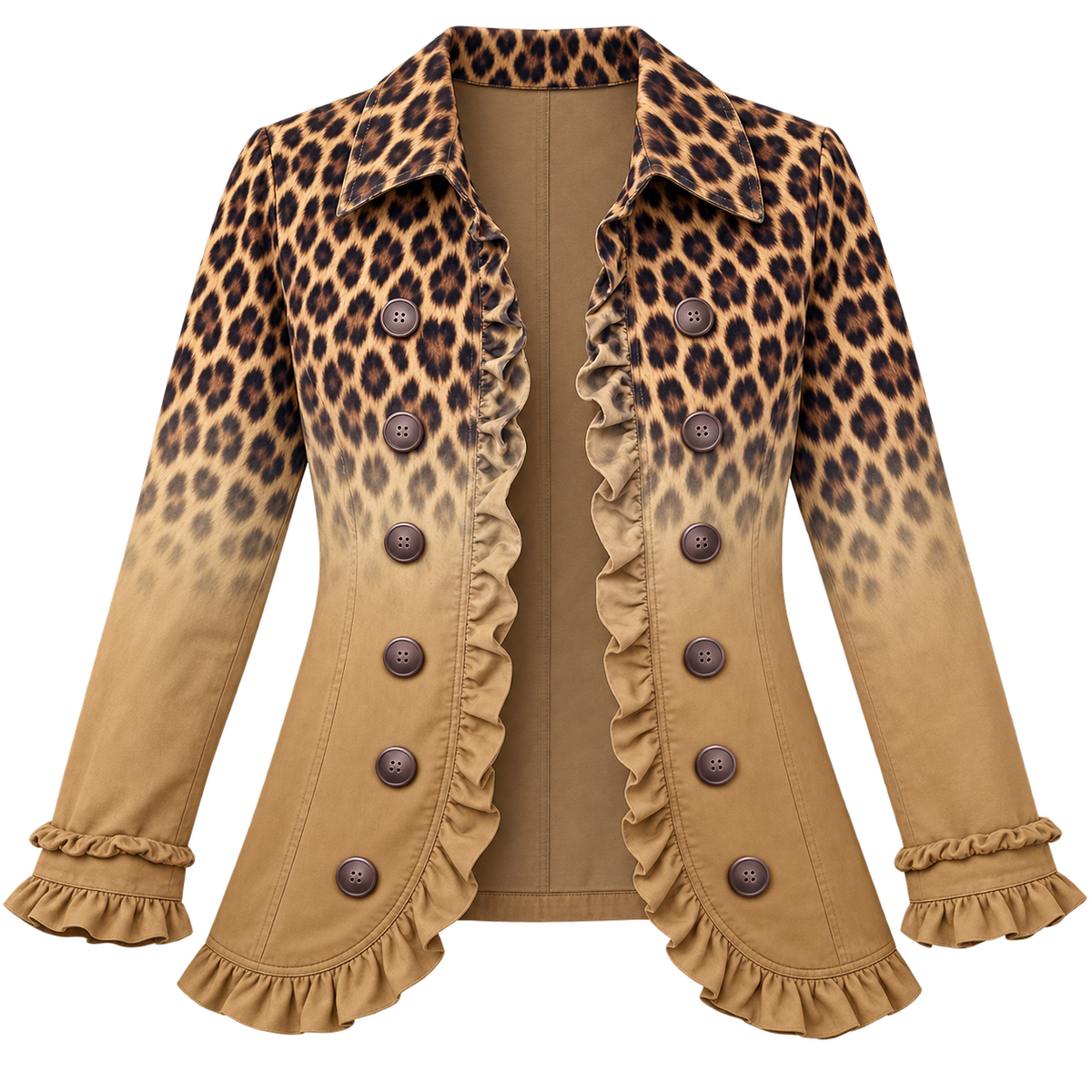 Blazer de mujer en mezcla de algodón con volantes y doble botonadura