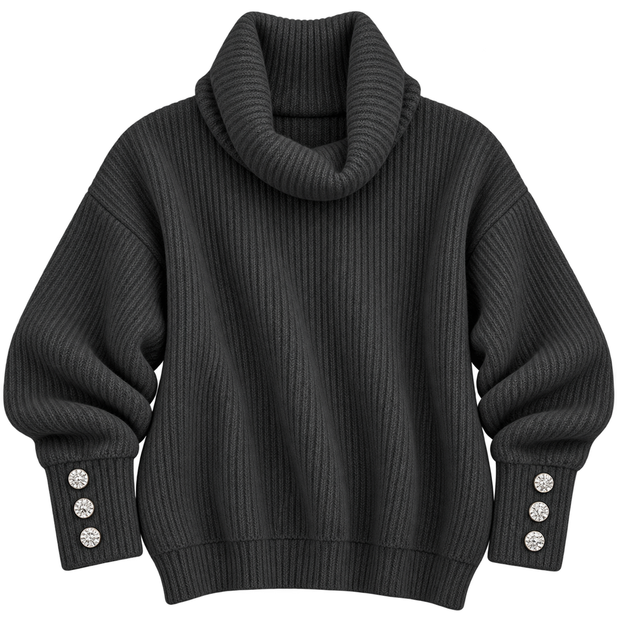 Jersey de punto fino para mujer con cuello alto y detalles de botones
